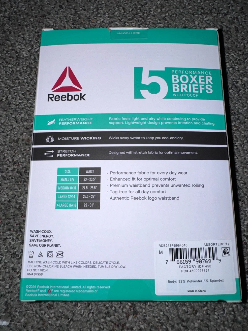 Reebok Boys' 5-Pack Performance Boxer Briefs - Black, Gray, Red Size M 8-10